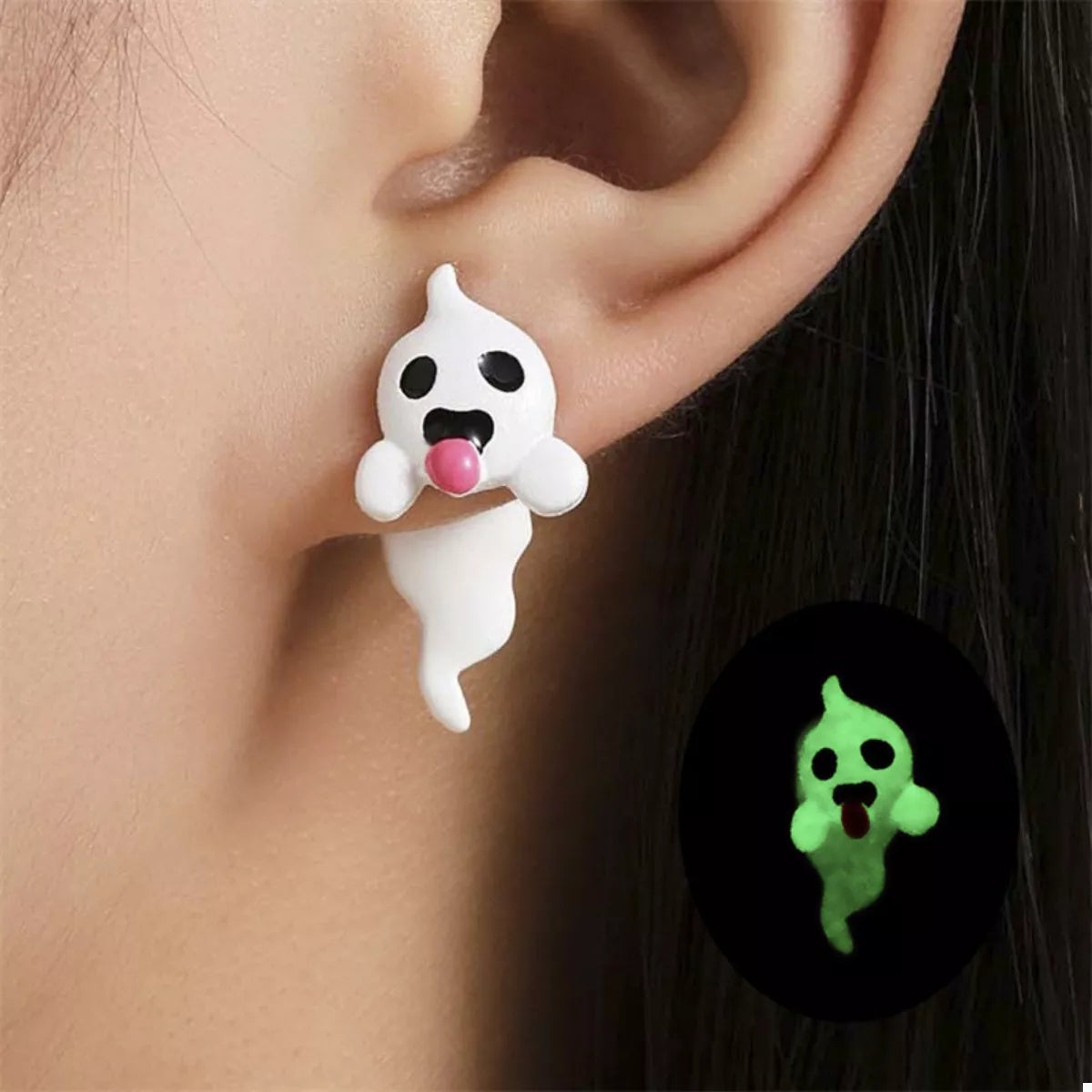 Halloween Ghost and Pumpkin Dangle Earrings in Nightlight Ghost - women's dangle earrings