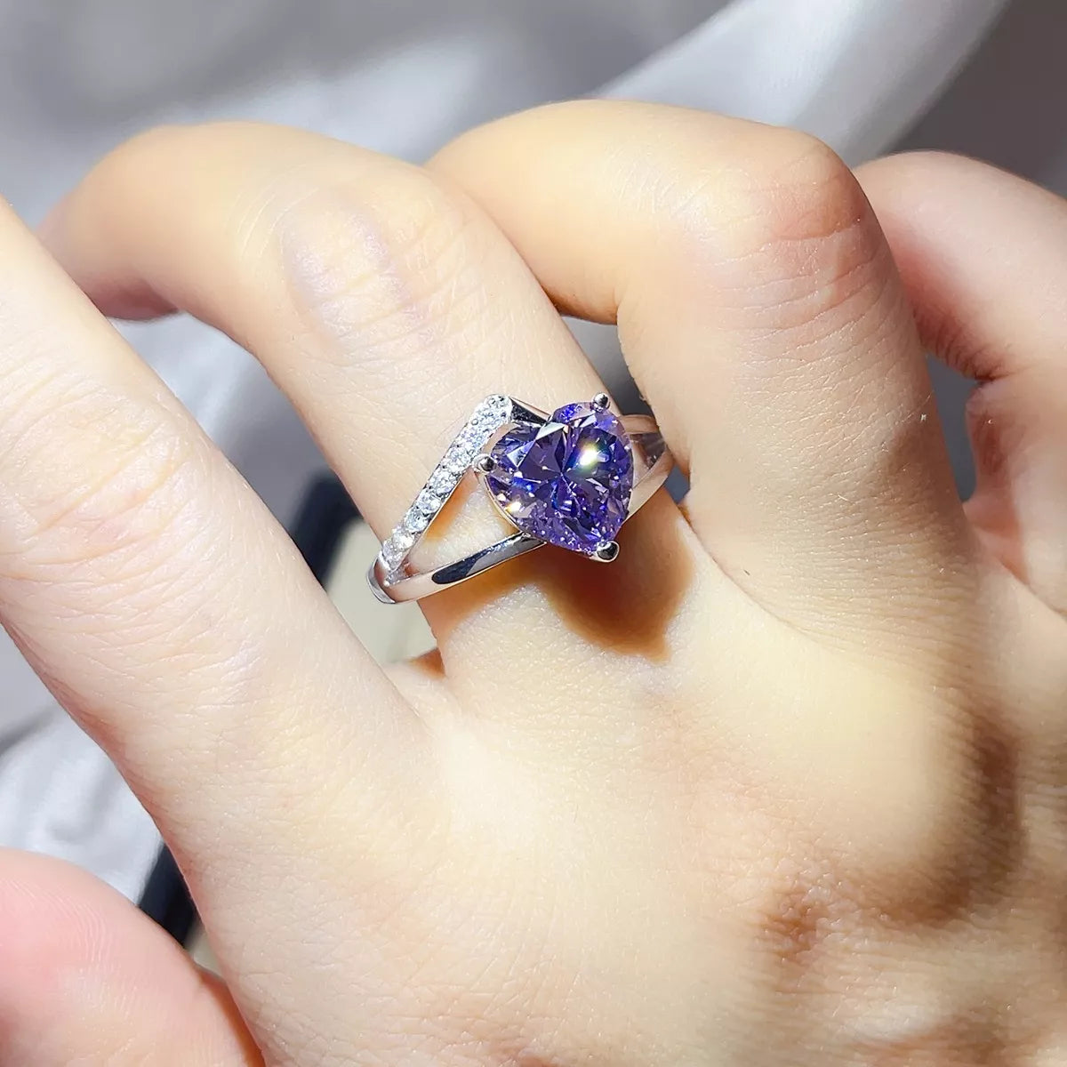 3 Carat Sterling Silver Moissanite Ring in Blue Purple - women's ring