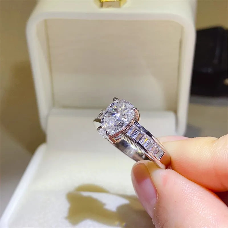 3 Carat Moissanite Sterling Silver Ring in Silver - women's ring