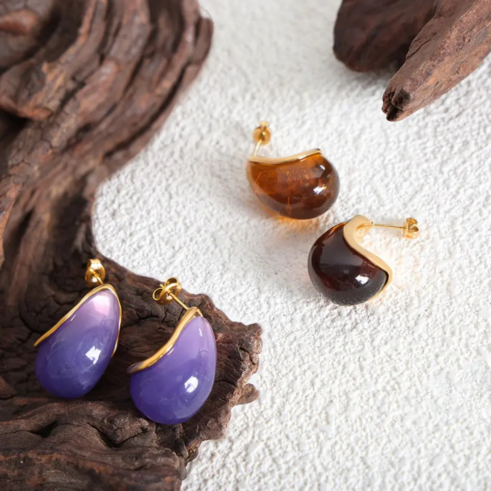 Resin Teardrop Earrings - alternate earring view