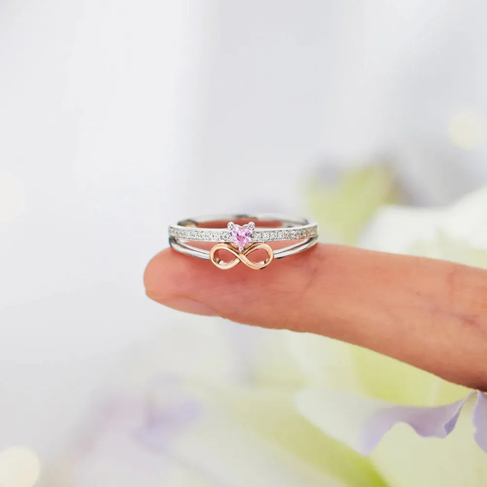 Heart Number 8 Zircon Double-Layered Ring in Silver - women's ring