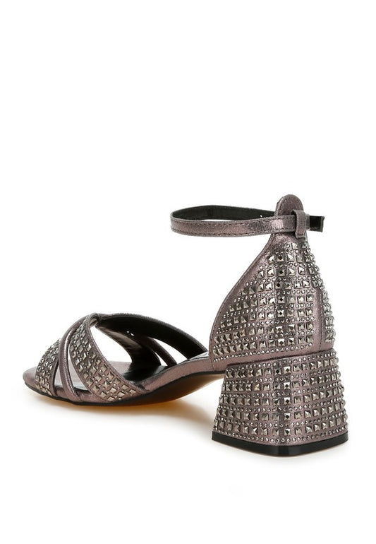 Block Heel Rhinestone Sandals