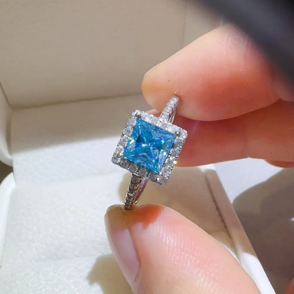 2 Carat Moissanite Sterling Silver Square Shape Ring in Silver - women's ring