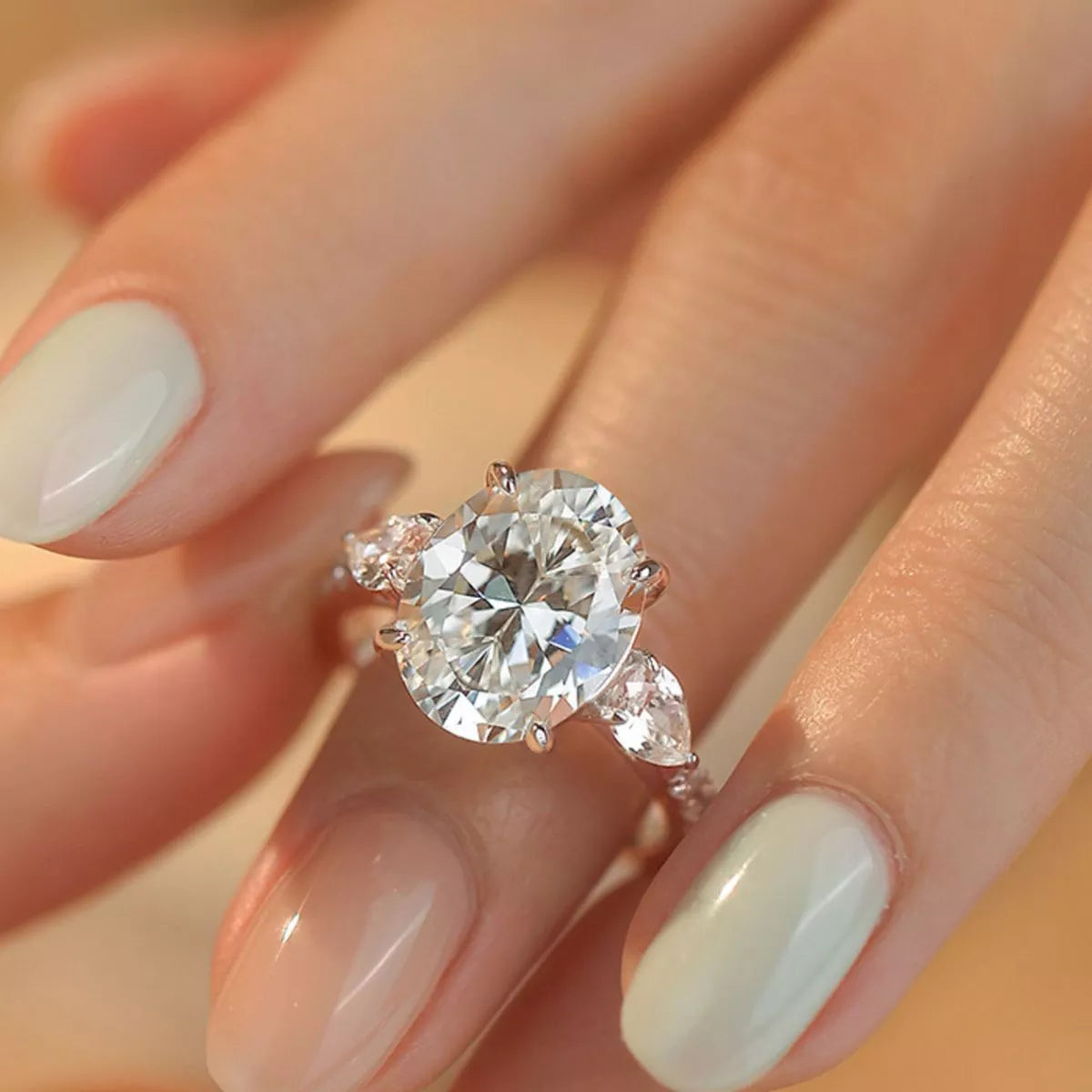 2 Carat Sterling Silver Moissanite Oval Ring in Silver - women's ring