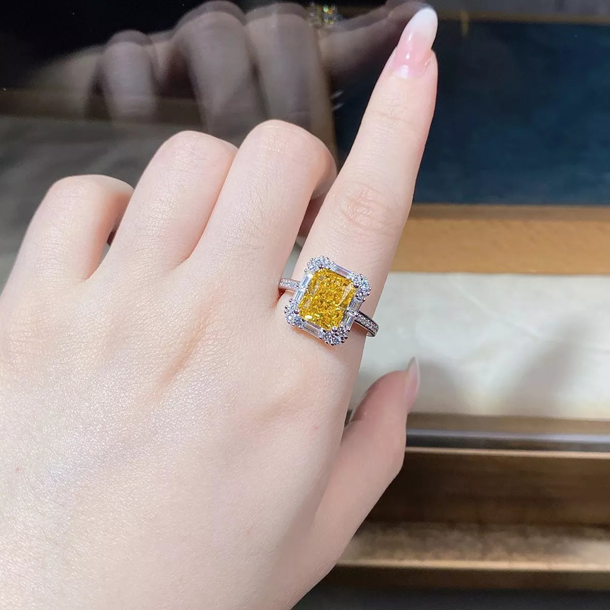 Sterling Silver Zircon Geometric Ring in Canary Yellow - women's ring