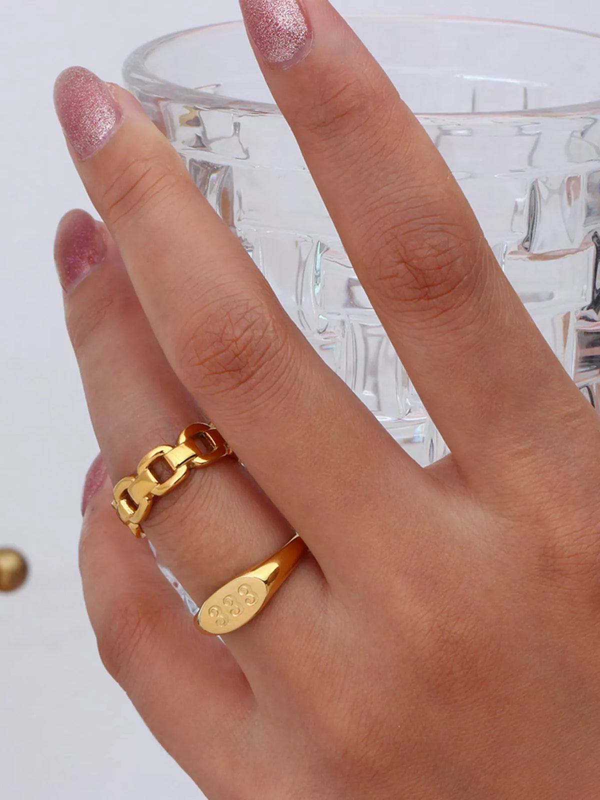 18K Gold-Plated 333 Number Signet Ring in Gold - women's signet ring