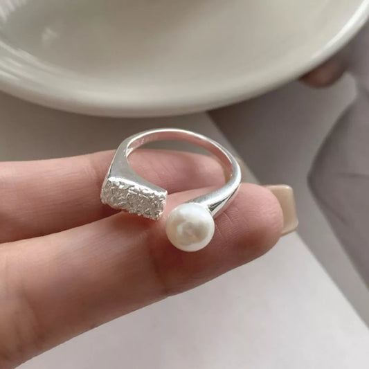 Pearl Sterling Silver Open Ring - alternate ring view