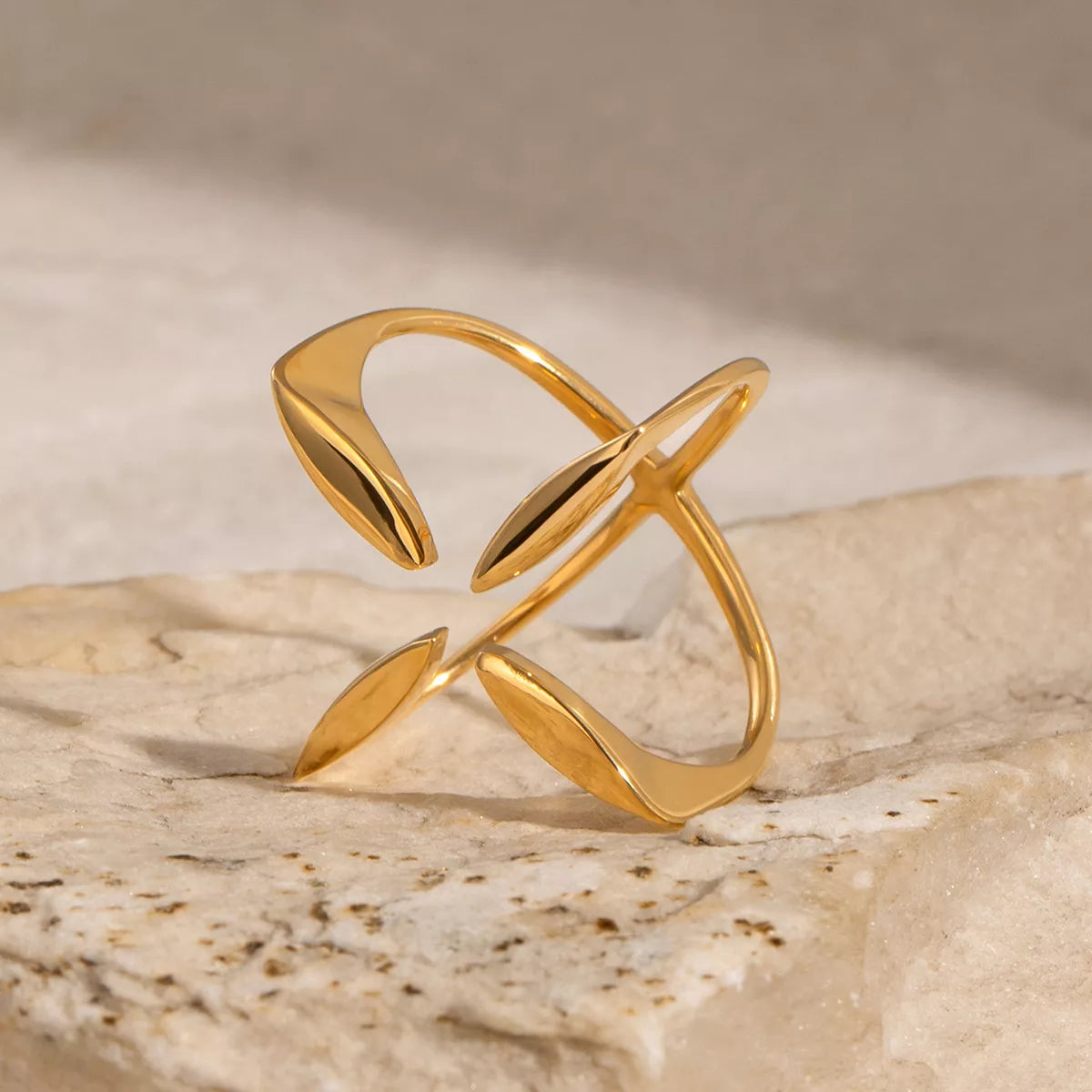 Stainless Steel Crisscross Open Ring - alternate ring view