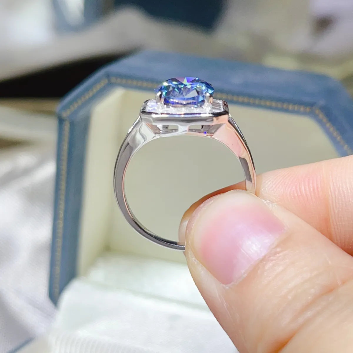 3 Carat Moissanite Square Ring in Royal Blue - women's ring