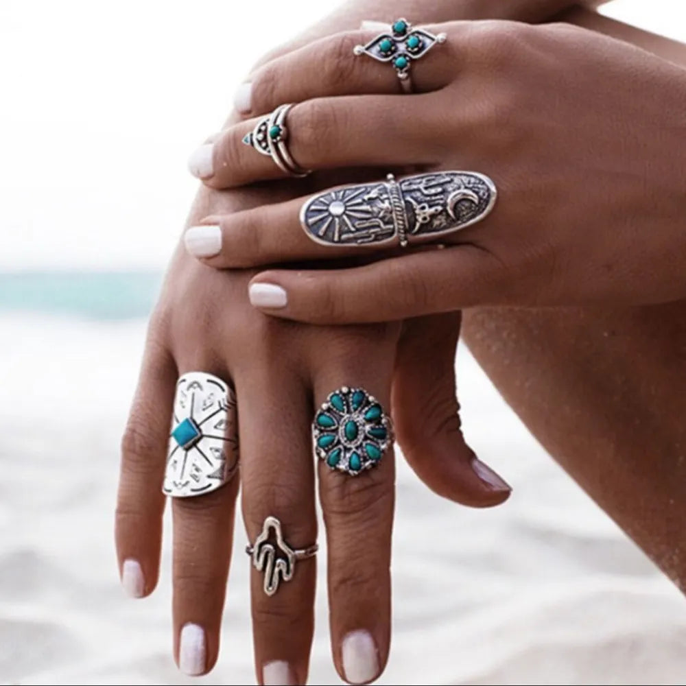 Alloy Turquoise 9-Piece Ring Set - alternate ring view
