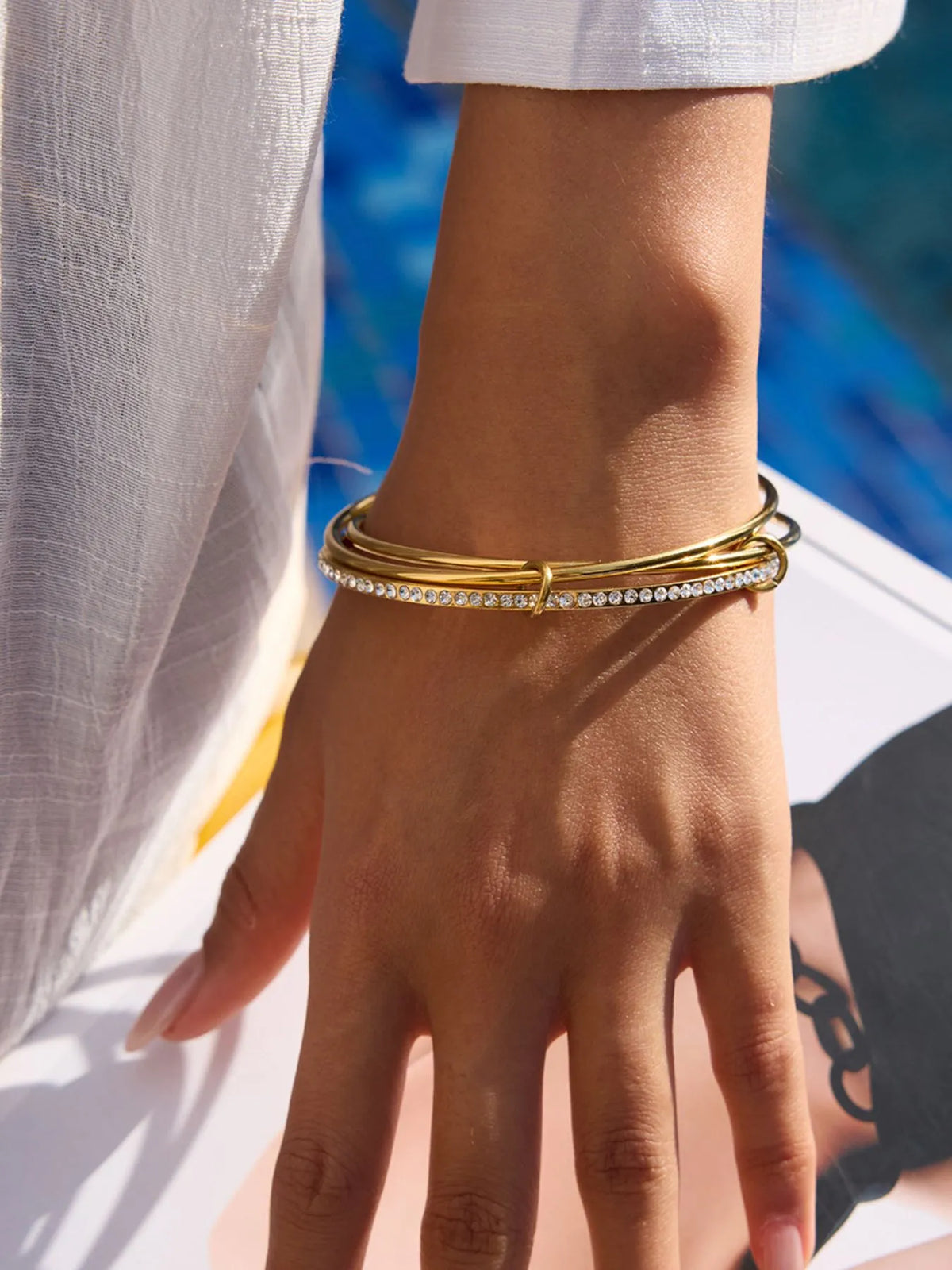18K Gold-Plated Crossover Inlaid Zircon Bracelet - alternate jewelry view