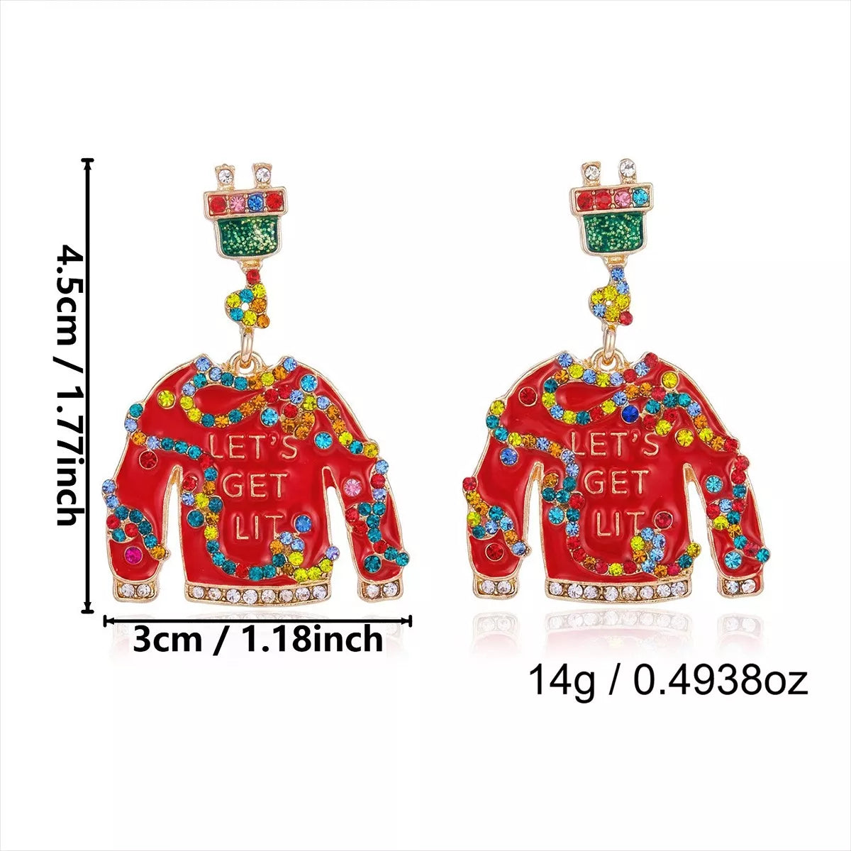 Christmas Rhinestone Earrings - alternate earring view