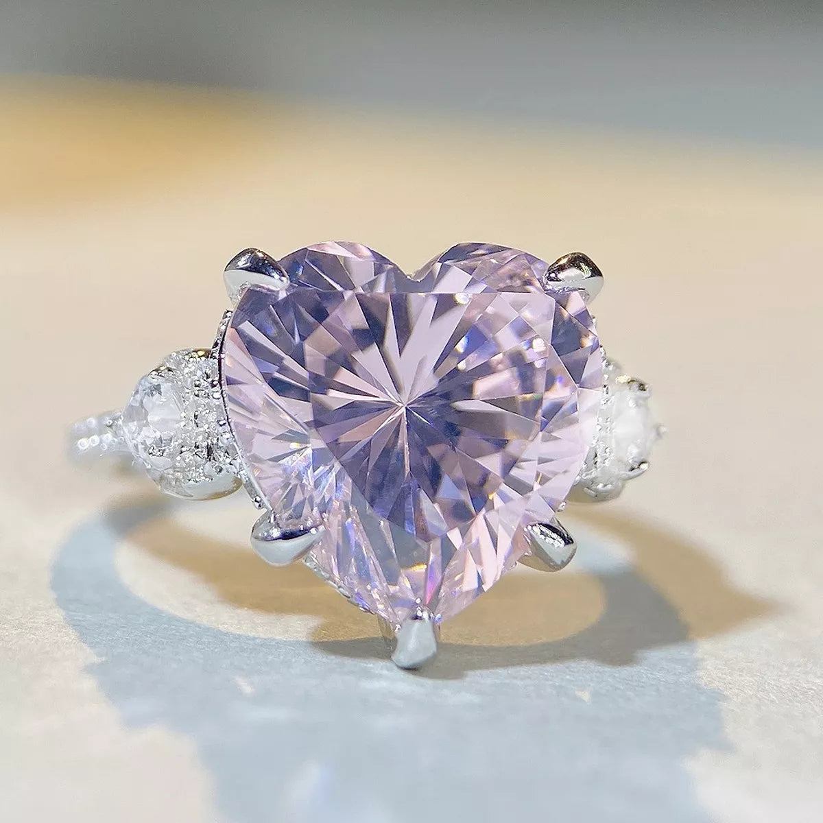 Sterling Silver Zircon Heart Ring in Pink - women's ring