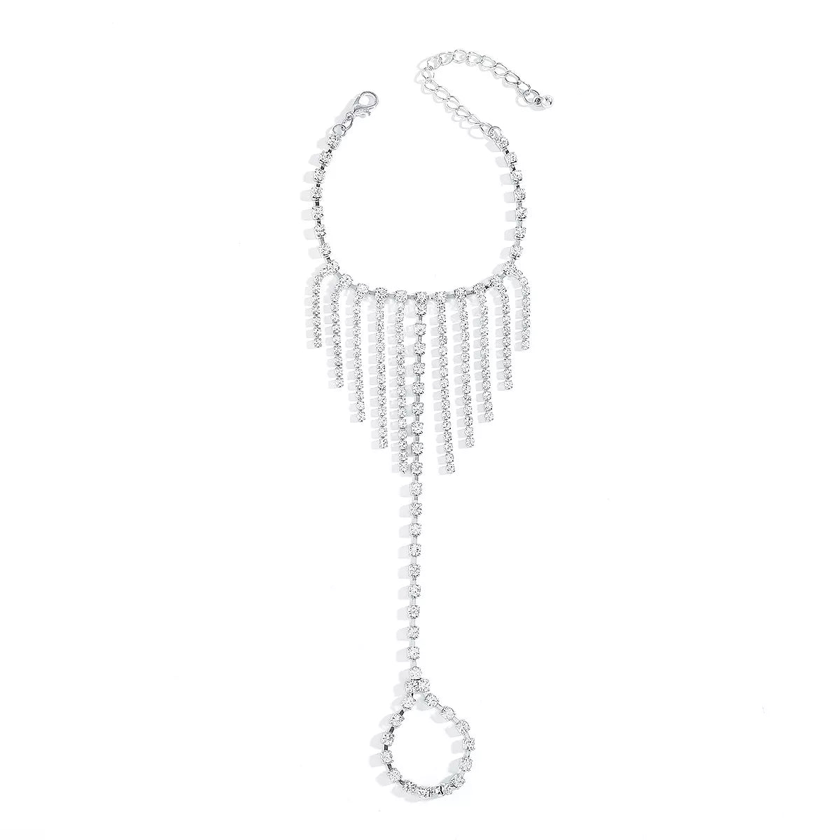 Rhinestone Fringe Hand Chain Bracelet - alternate jewelry view