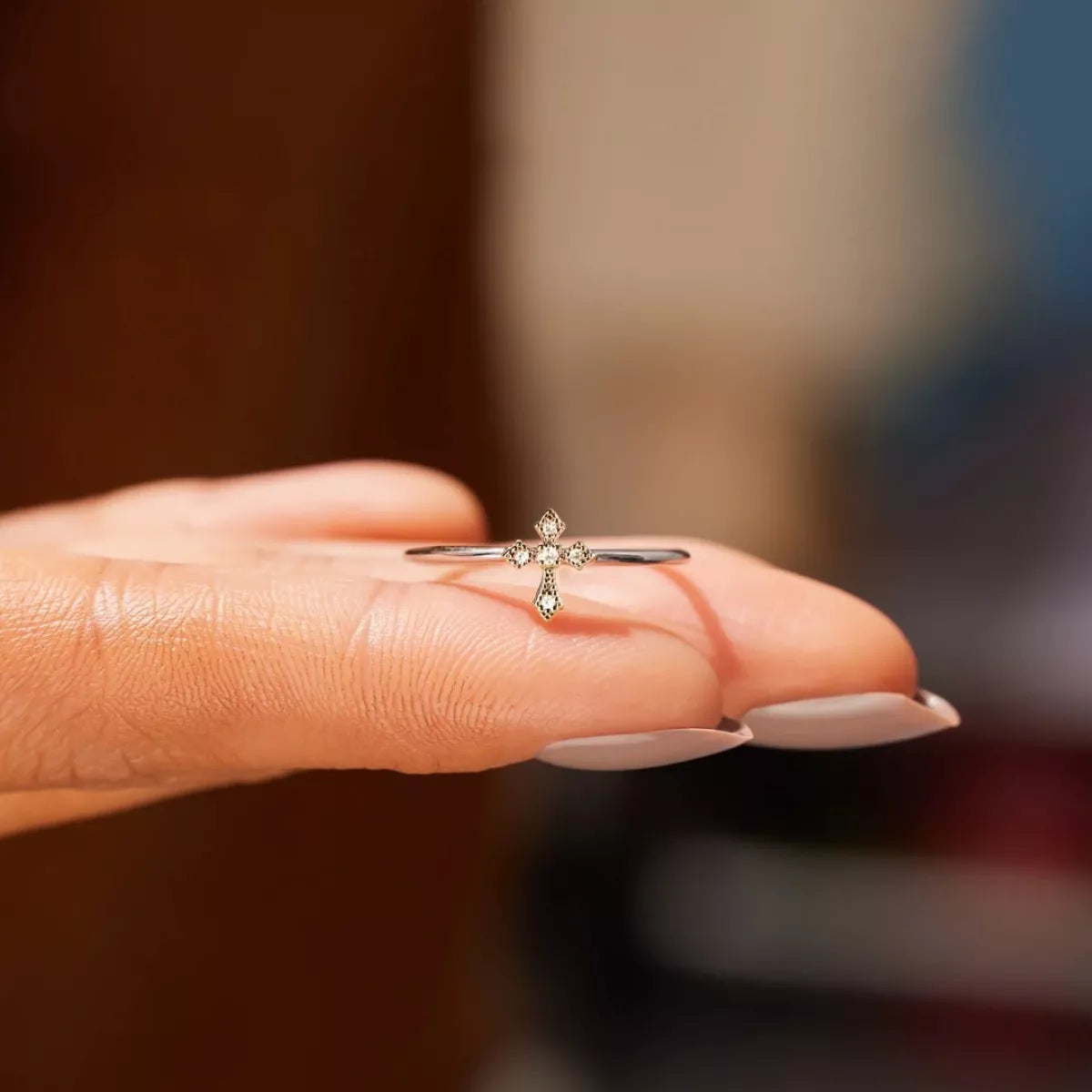 Sterling Silver Zircon Cross Ring in Silver - women's ring