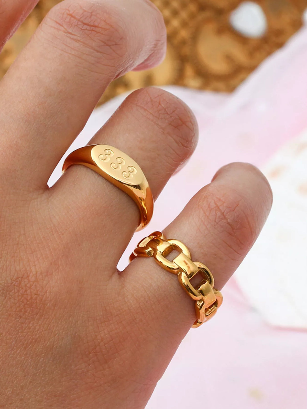 18K Gold-Plated 333 Number Signet Ring - alternate ring view