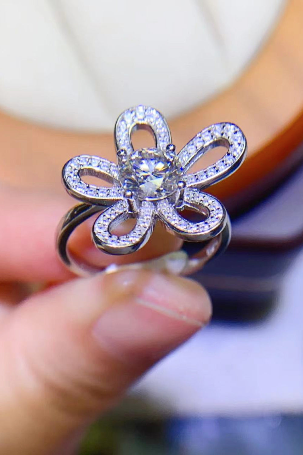1 Carat Moissanite Flower-Shape Open Ring - alternate ring view