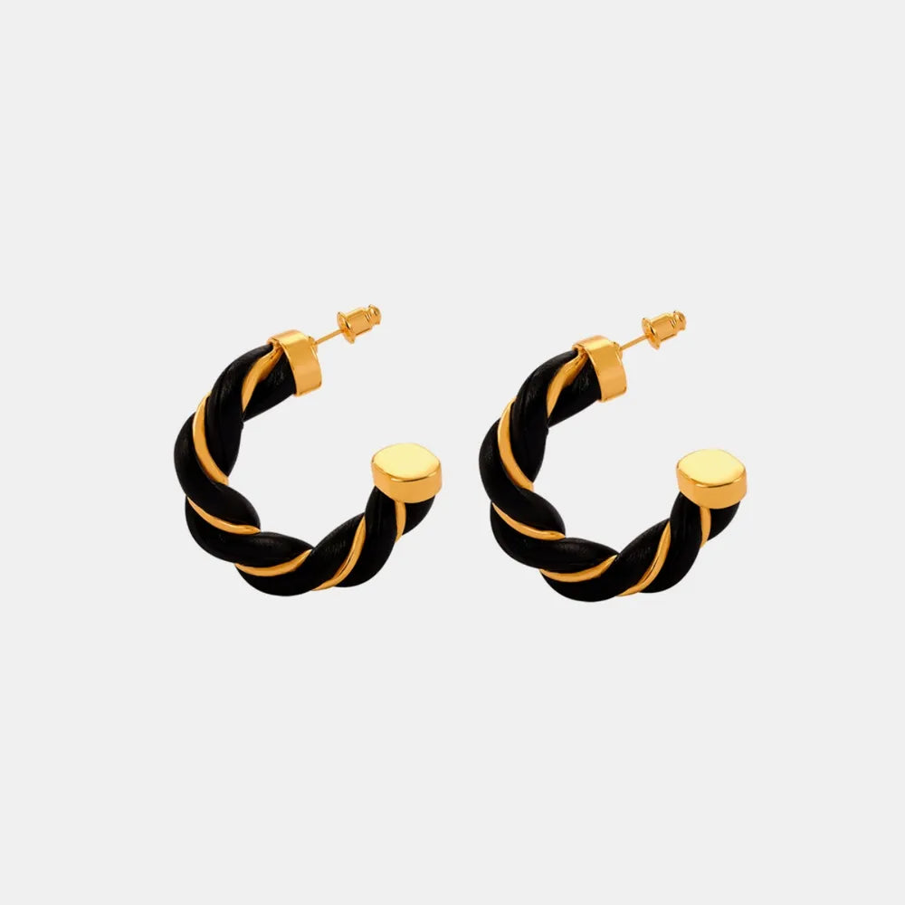 Twisted Leather Rope C-Hoop Earrings - alternate earring view