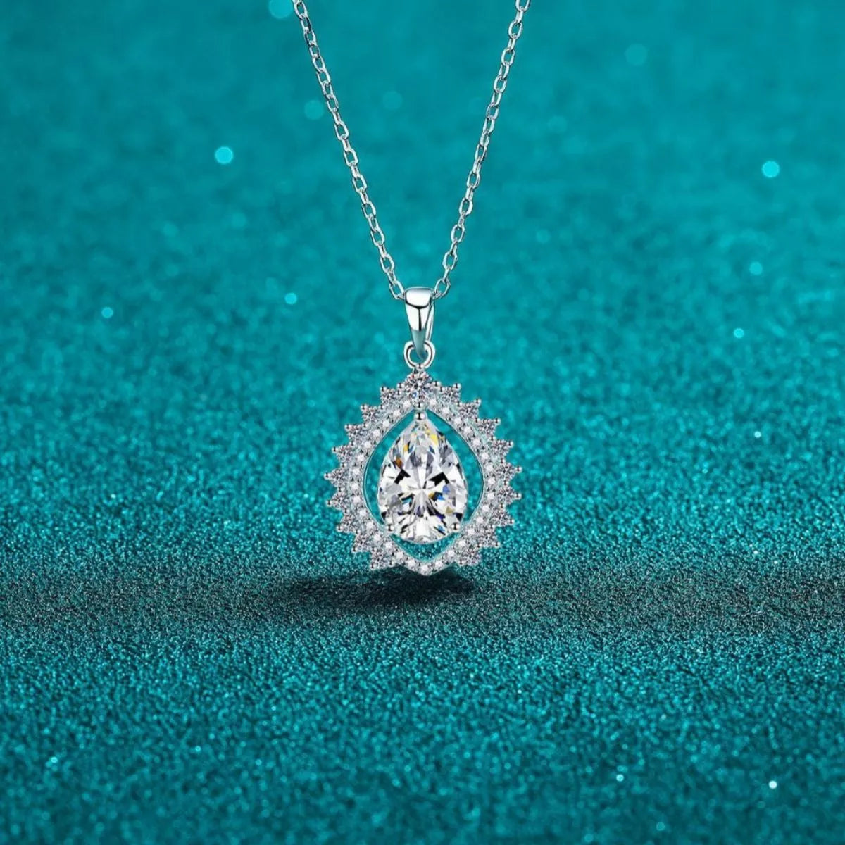 3 Carat Sterling Silver Moissanite Teardrop Necklace in Silver - women's necklace
