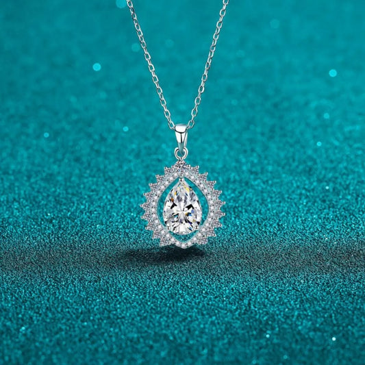 3 Carat Sterling Silver Moissanite Teardrop Necklace in Silver - women's necklace