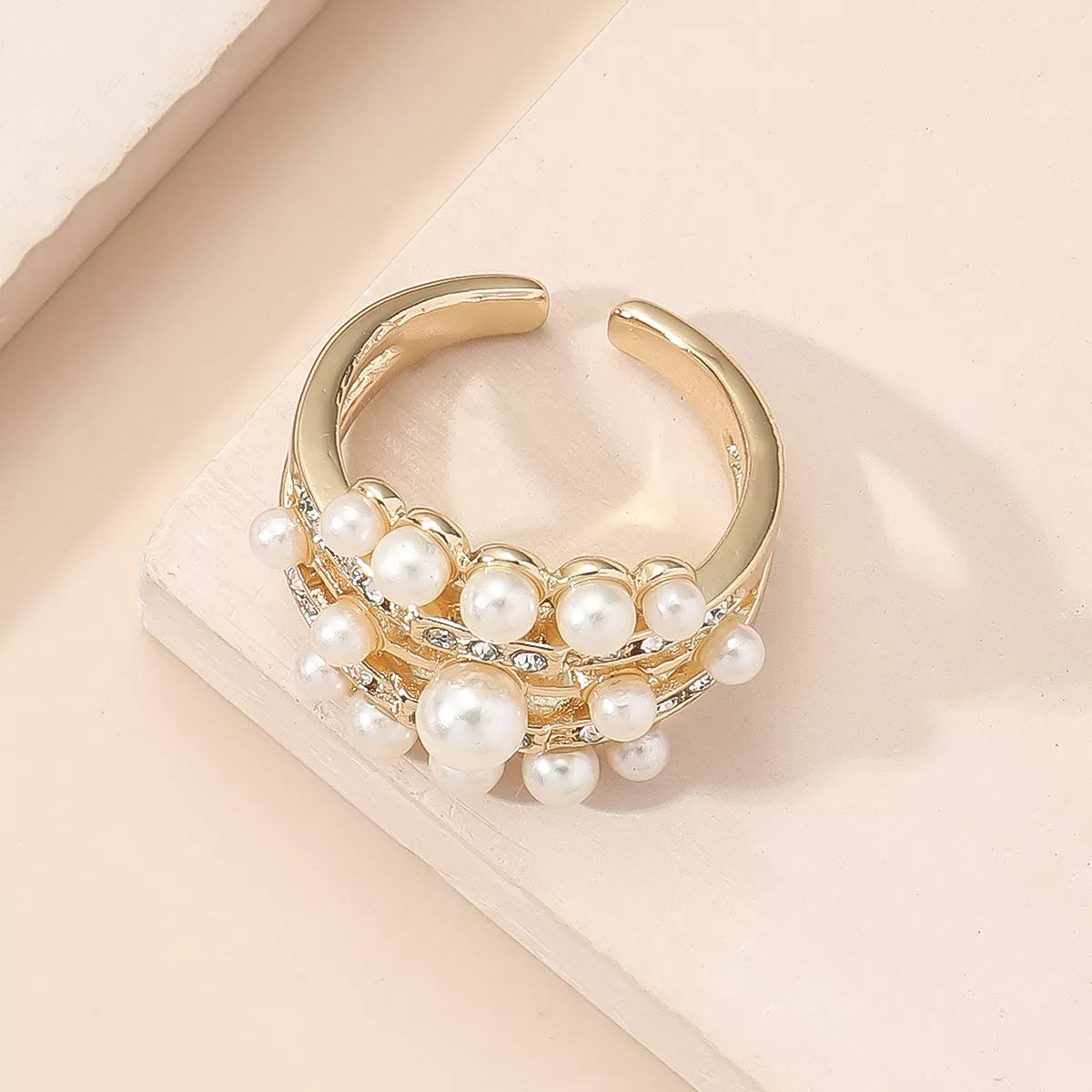 Pearl 18K Gold-Plated Open Ring - alternate ring view