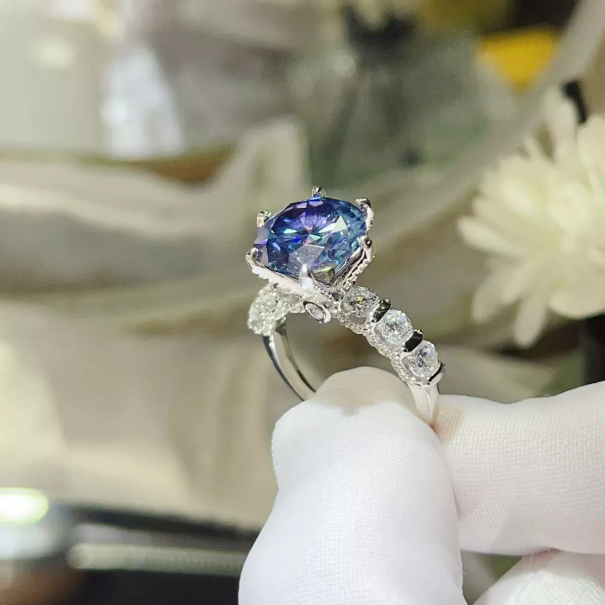 5 Carat Moissanite 6-Prong Sterling Silver Ring in Silver - women's ring