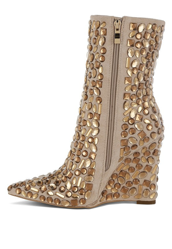 Diamante Wedge Heel Boots
