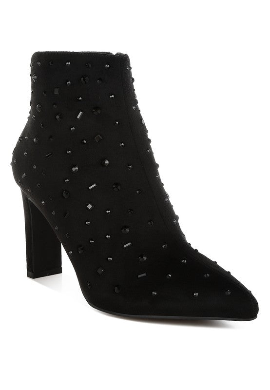 Diamante Microfiber Ankle Boots