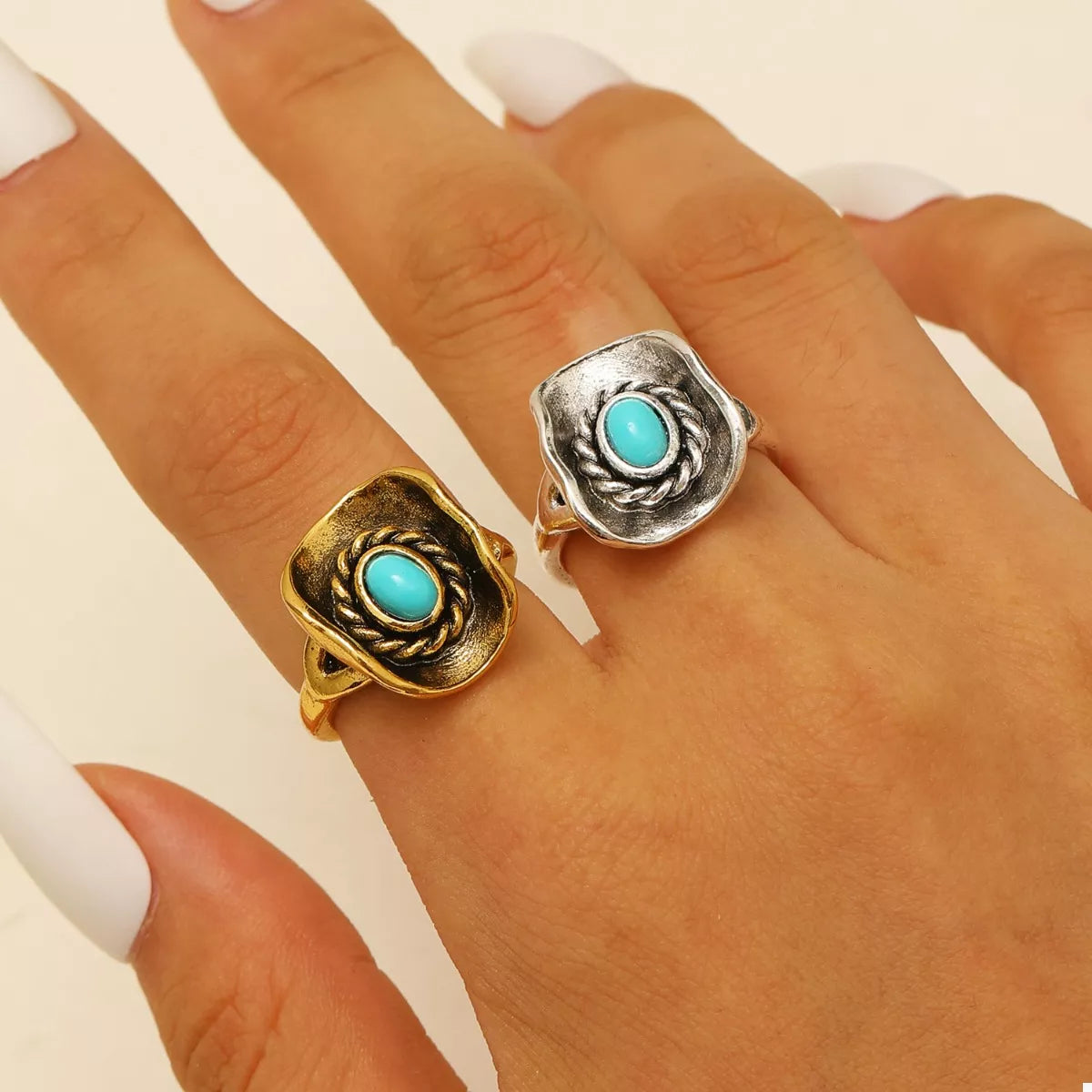 4 Piece Vintage Western Style Bull Head Rings - alternate ring view