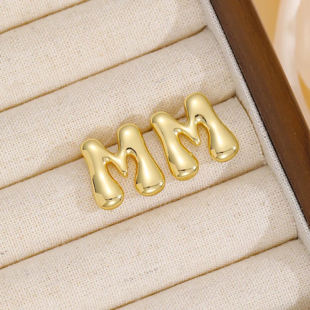 18K Gold-Plated Bubble Letter Stud Earrings - alternate earring view
