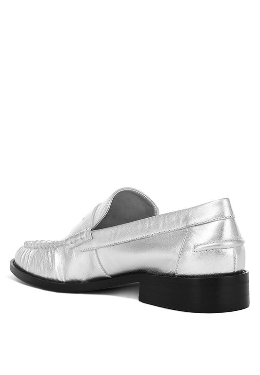 Metallic Genuine Leather Loafers