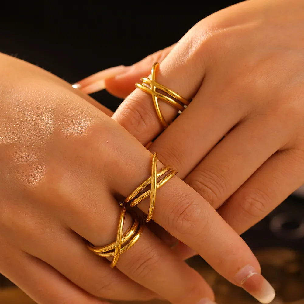 18K Gold-Plated Crisscross Ring in Gold - women's ring