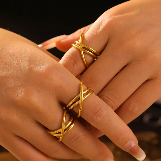 18K Gold-Plated Crisscross Ring in Gold - women's ring