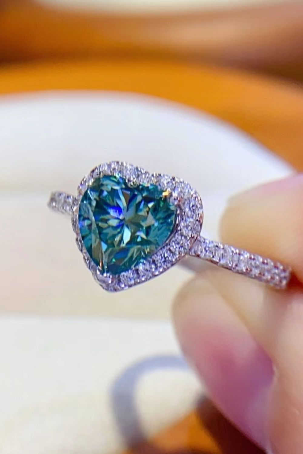 1-Carat Moissanite Heart Ring in Green - women's ring