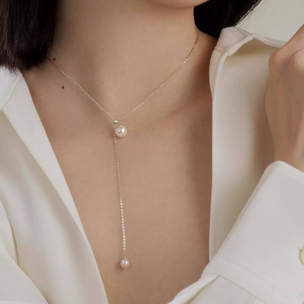 Pearl Pendant Y Necklace - alternate necklace view