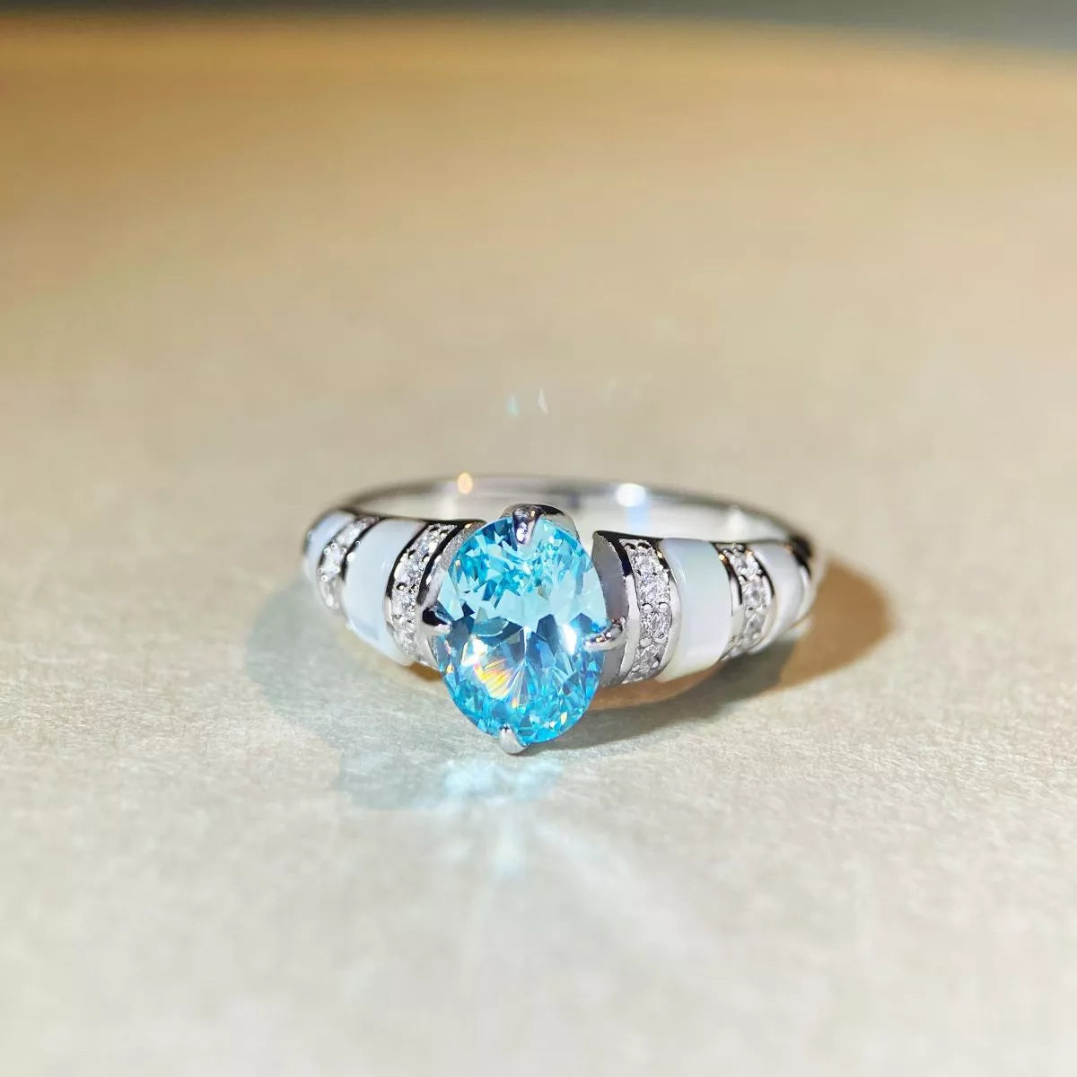 Sterling Silver Zircon Geometric Ring in Sky Blue - women's ring