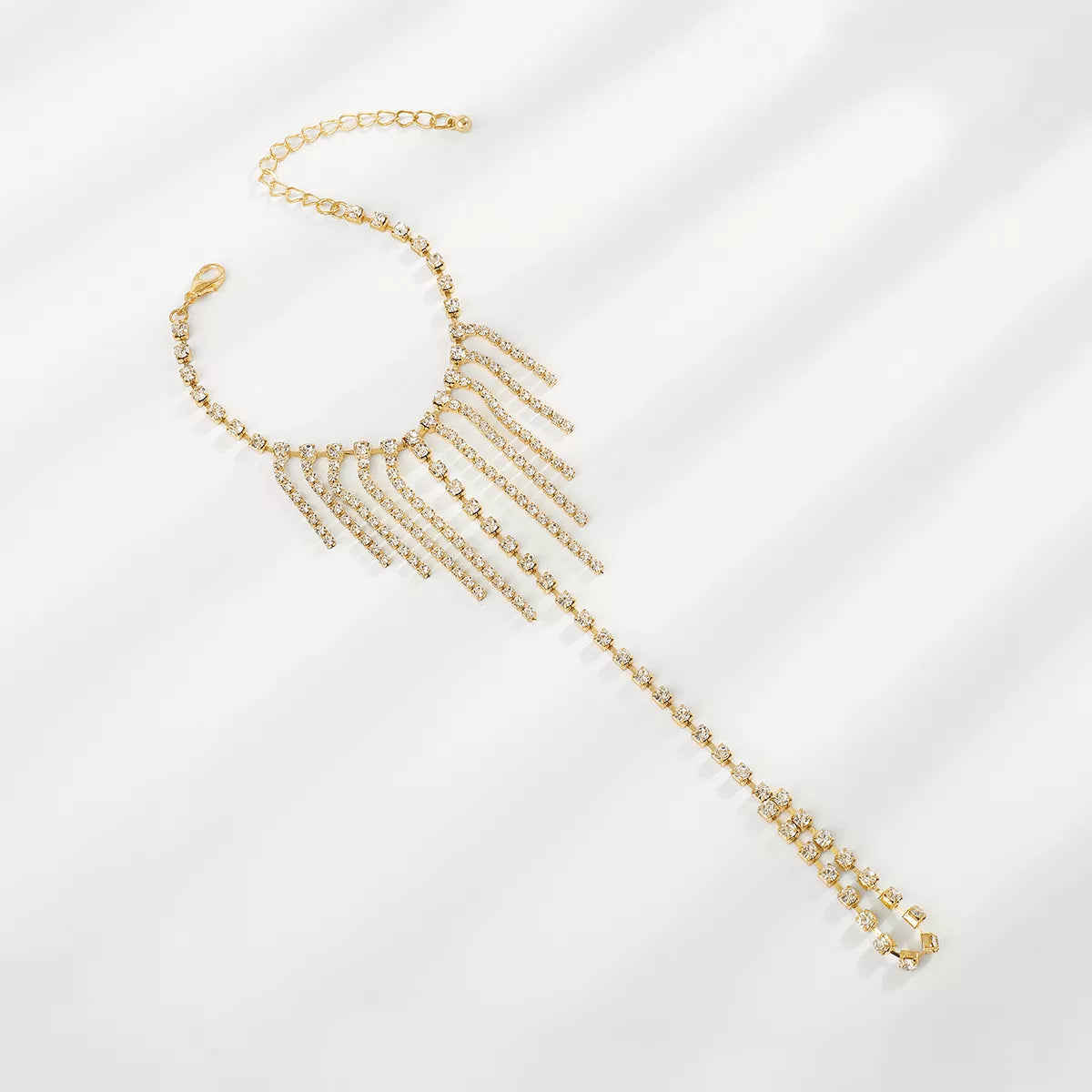 Rhinestone Fringe Hand Chain Bracelet - alternate jewelry view