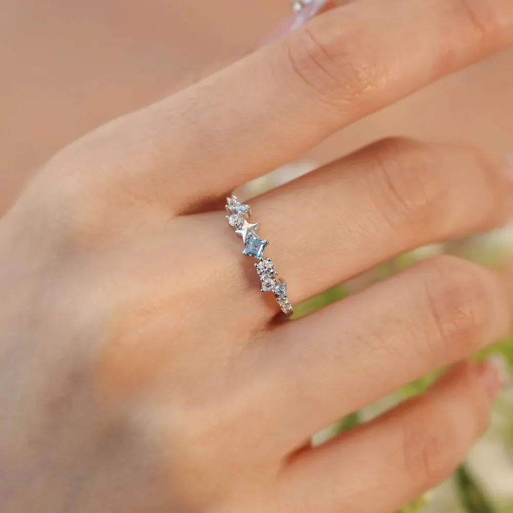 Star Inlaid Zircon Ring in Silver - women's ring