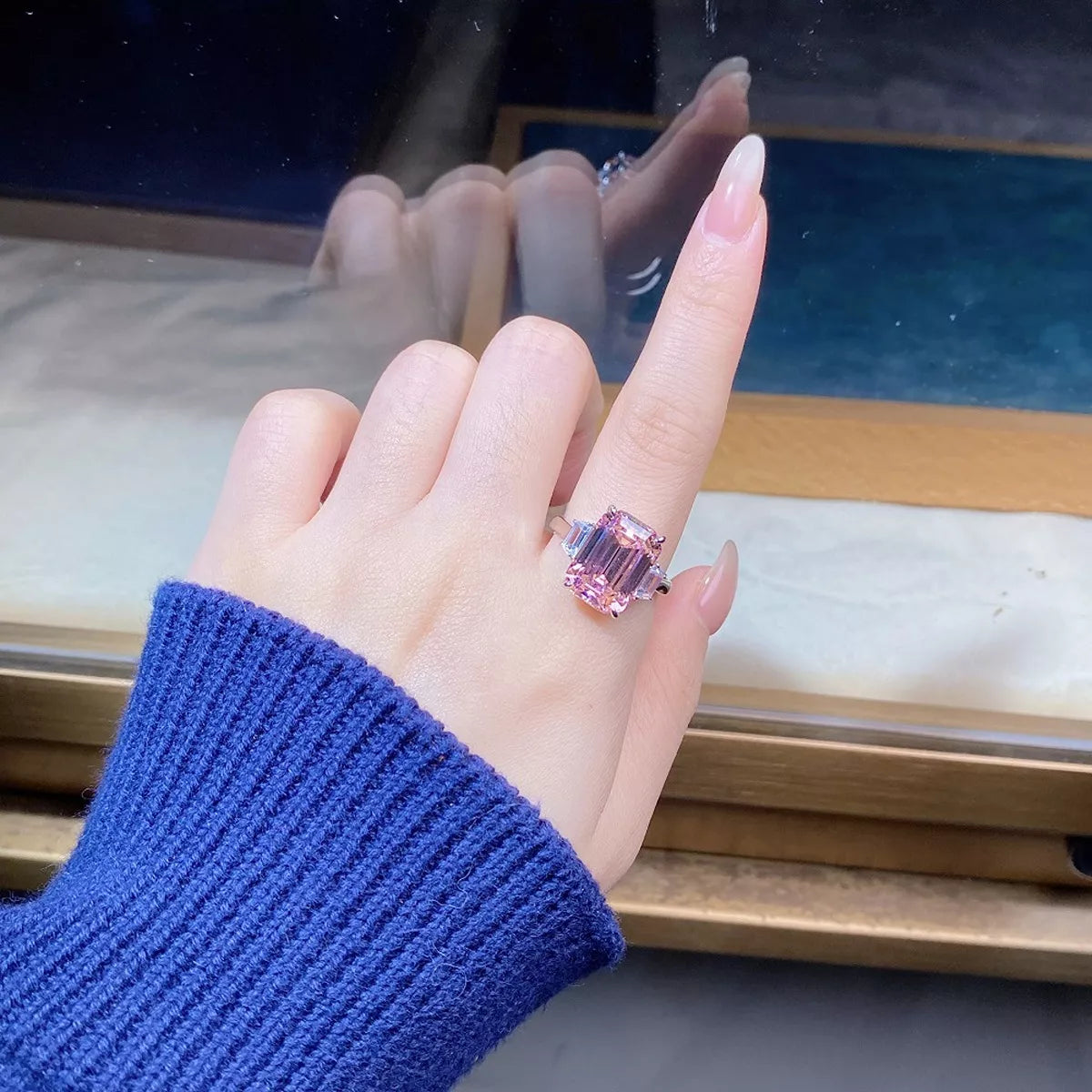 Sterling Silver Geometric Ring in Blush Pink - women's ring