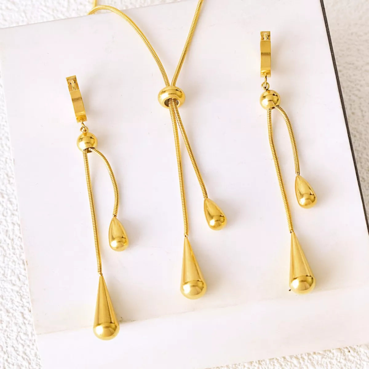 Teardrop Pendant Necklace and Earrings Set - alternate necklace view
