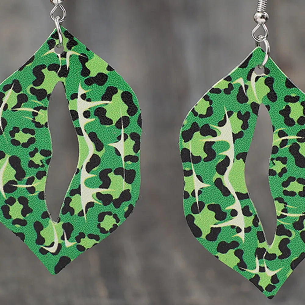 Leopard Lip Shape Leather Earrings - alternate earring view