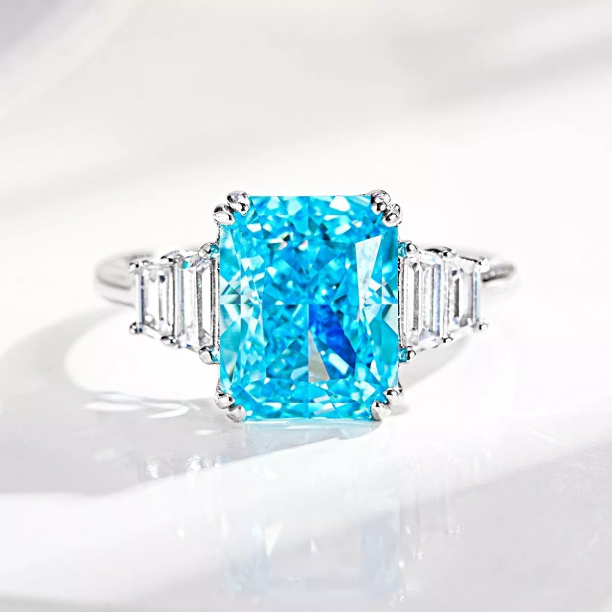 Sterling Silver Zircon Geometric Ring in Pastel Blue - women's ring