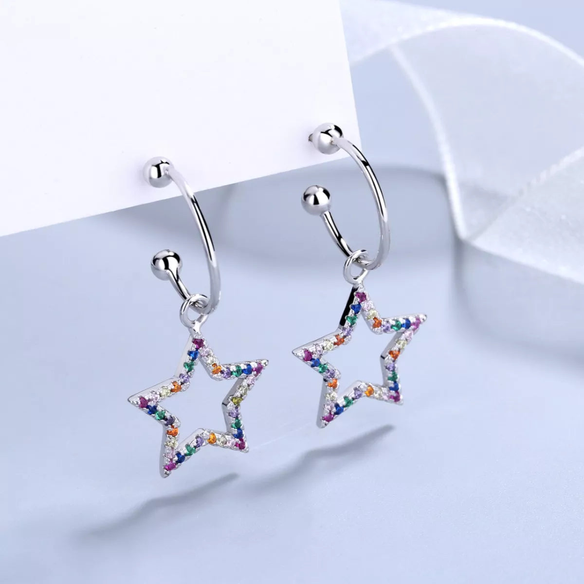 Star C-Hoop Dangle Earrings - alternate earring view