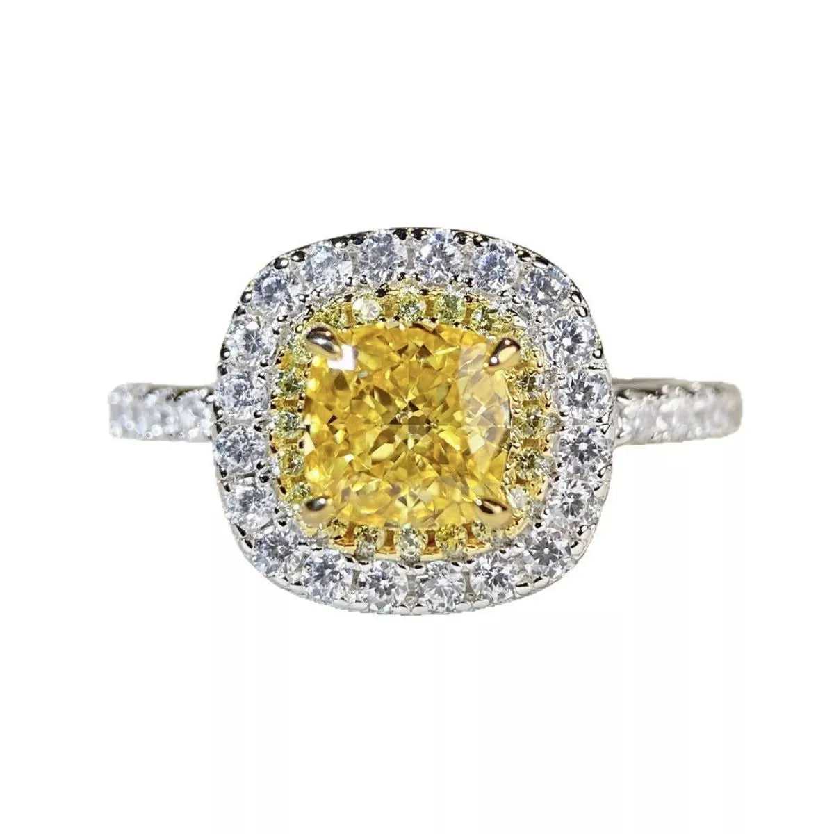 Sterling Silver Zircon Cushion Cut Ring in Light Yellow - women's ring