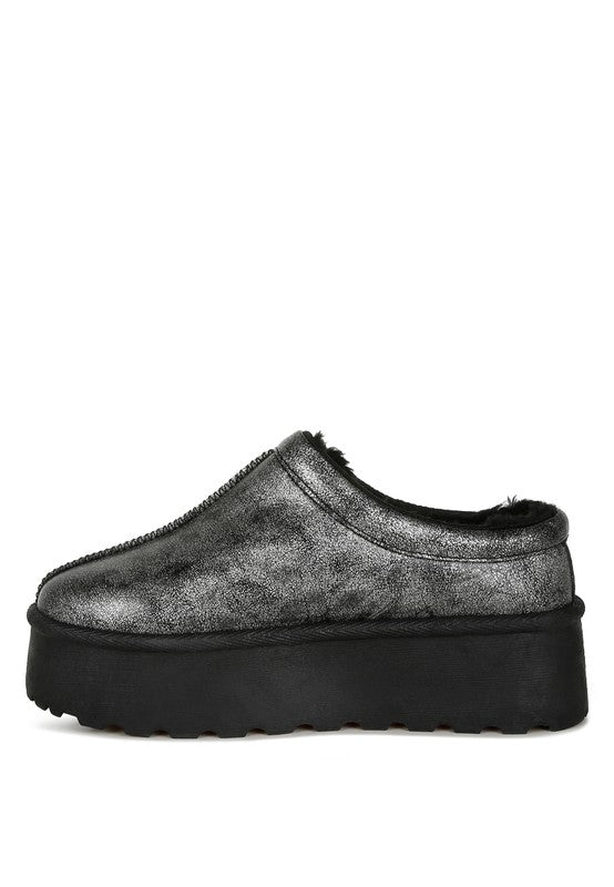 Faux Leather Platform Slippers