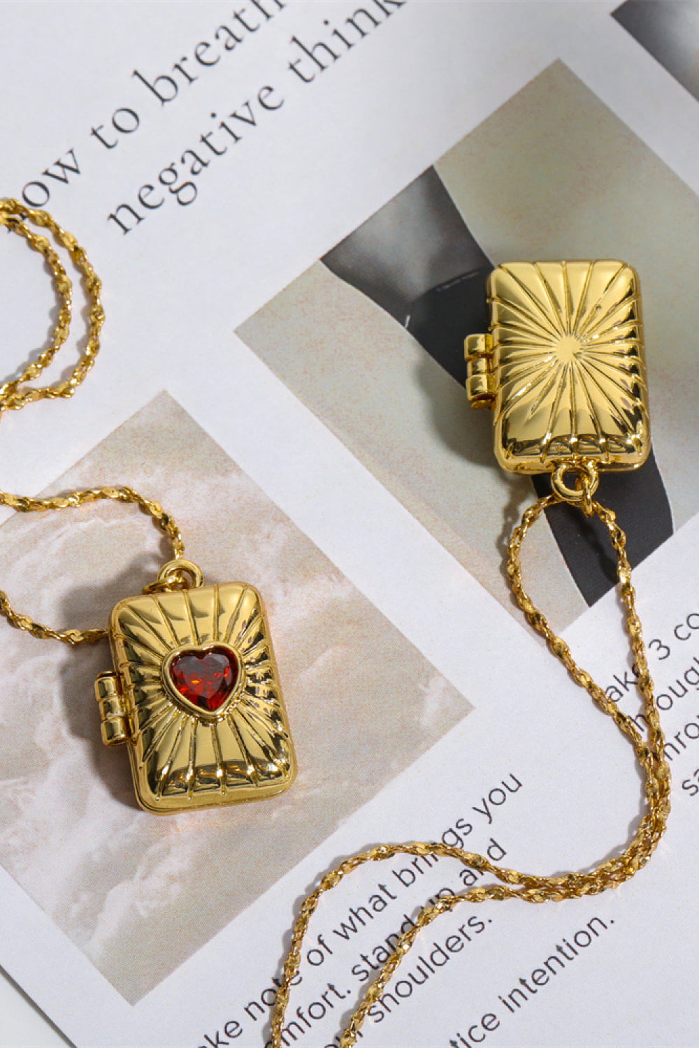 Heart Zircon Box Pendant Copper Necklace - alternate necklace view