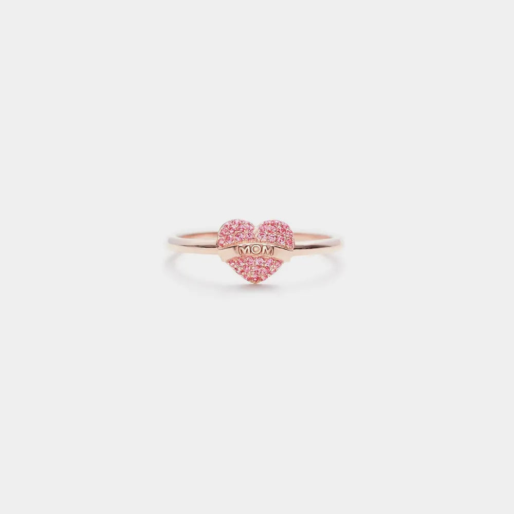 MOM Heart Shape Sterling Silver Engraved Ring in Rose Gold - women's ring