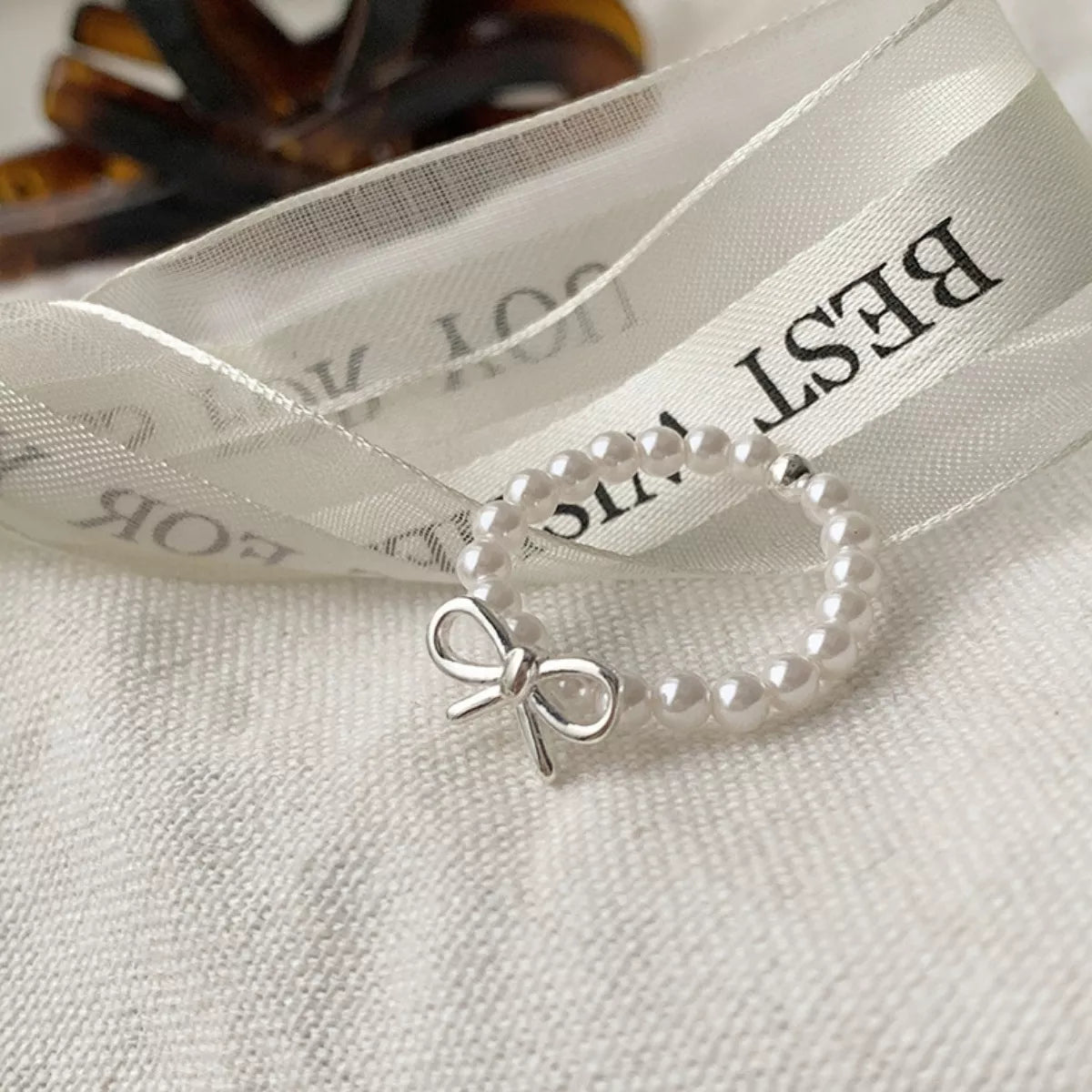 Bow Pearl Beaded Ring - alternate ring view