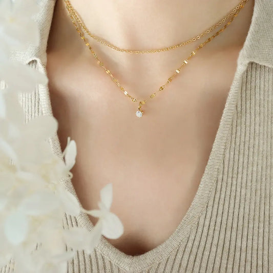 Titanium Steel Double-Layered Necklace in Gold - women's layered necklace
