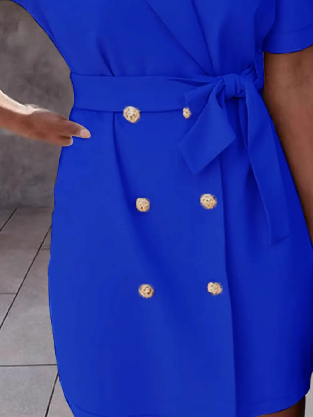 Lapel Collar Short Sleeve Tie Waist Mini Dress in Royal Blue - Blossom's